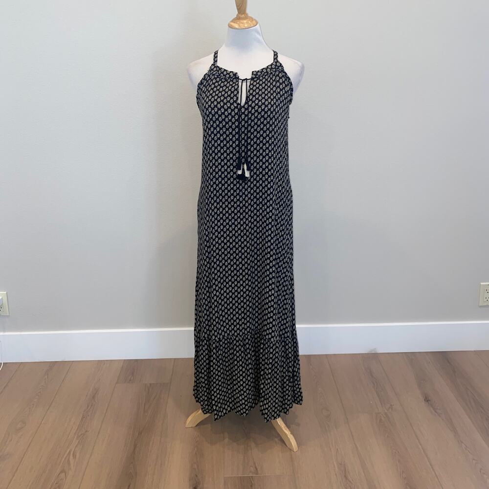 The Prairie Rachel Ashwell Maxi Dress Sleeveless Boho Tassel Tie Black Medium